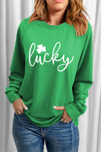 Green Raglan Sleeve Crew Neck Lucky St Patricks Day Shirt | Shewin