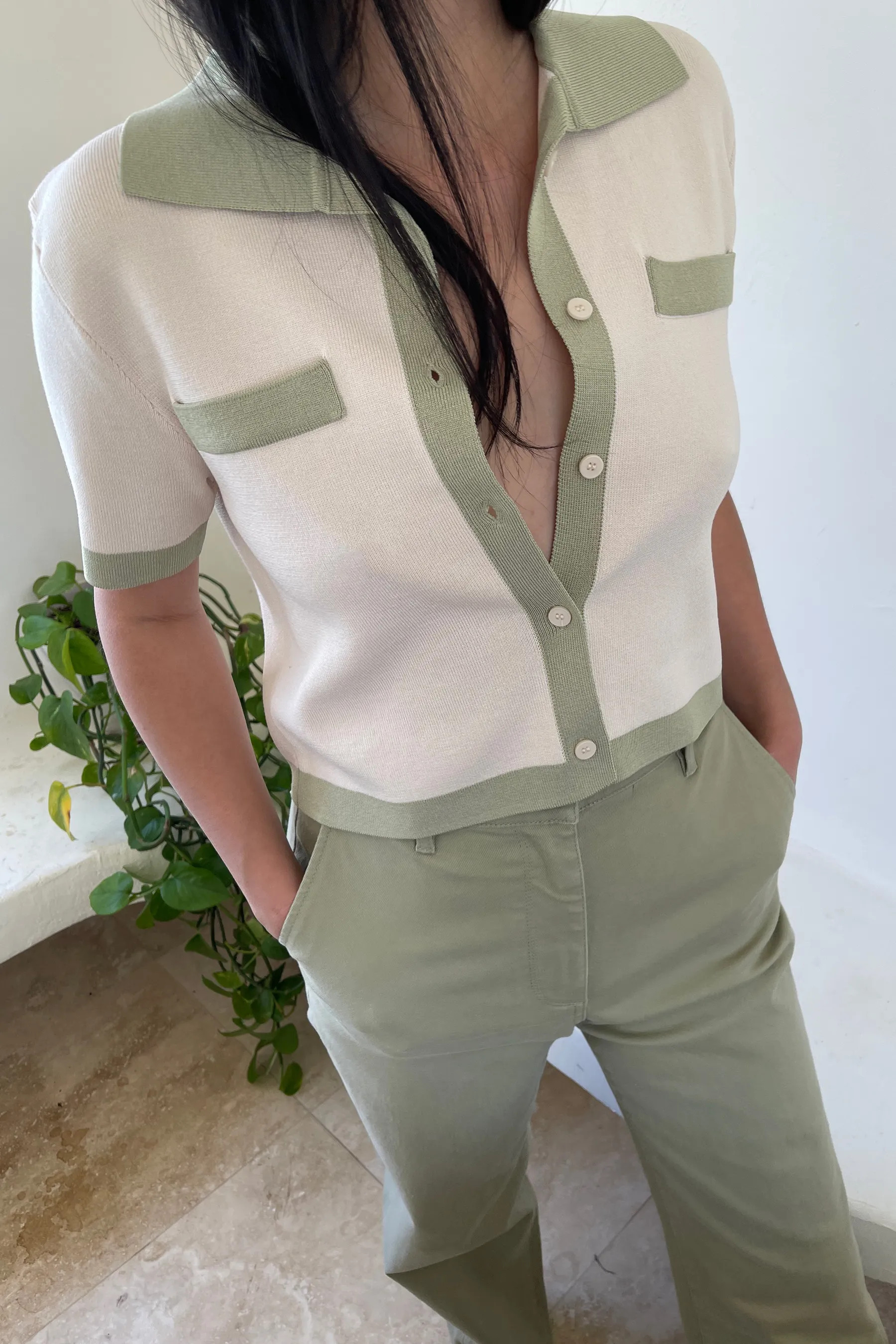 CONTRAST TRIM POLO SWEATER | OAK + FORT