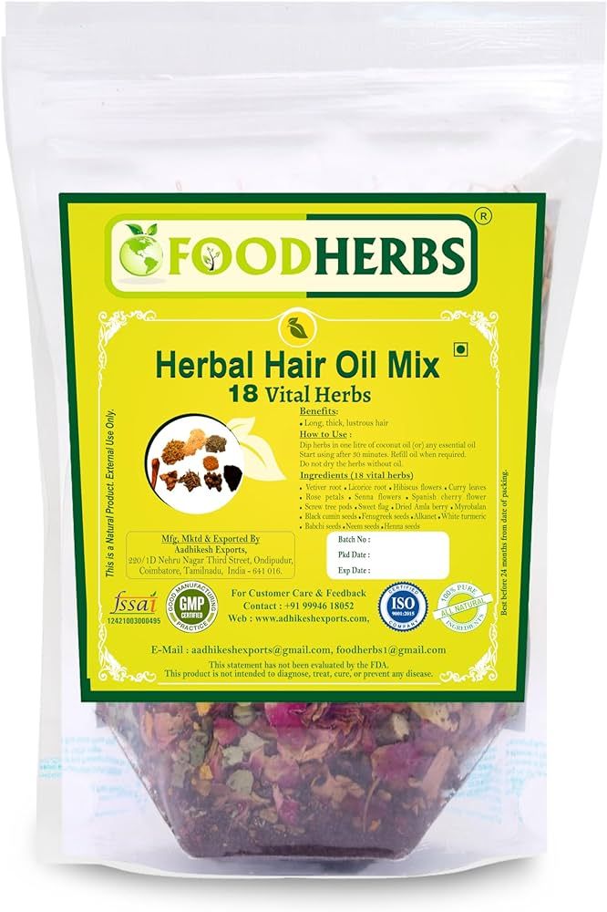 Foodherbs Herbal Hair Oil Mix | Herbs For Hair Growth | 18 Vital Herbs For Long, Thick, And Lustr... | Amazon (US)