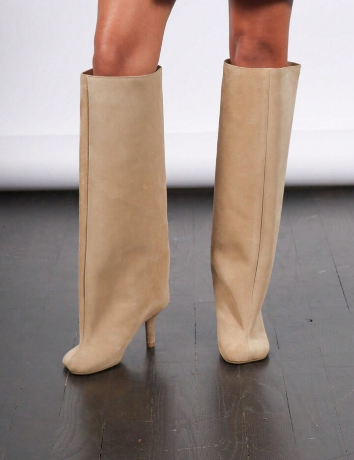 Knee High Boots Women Square Toe Stiletto Heel Tall Boots Wide Calf Long Boots Heeled Slouchy Boo... | SHEIN