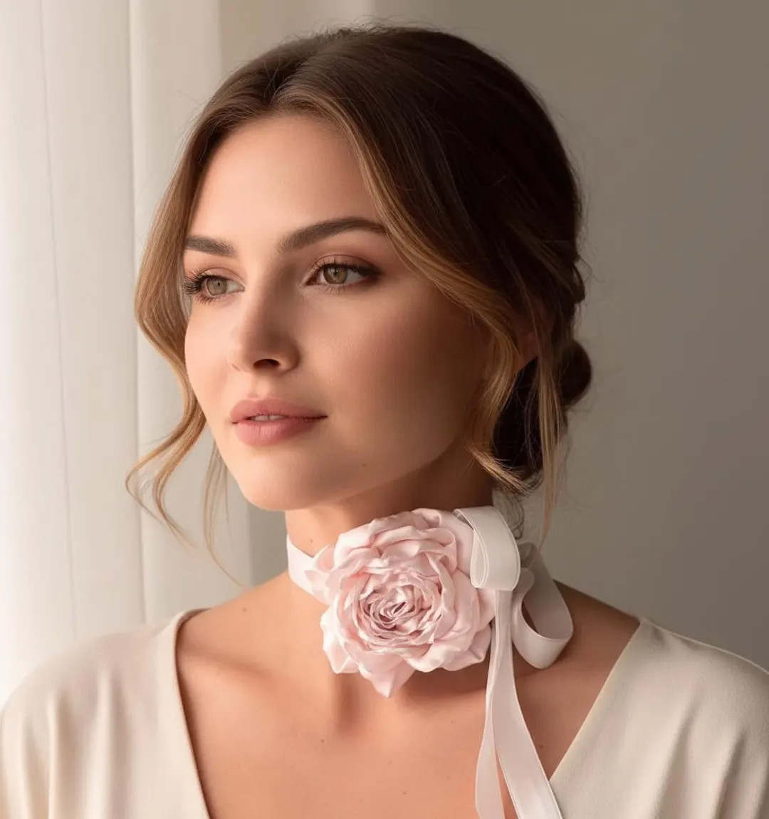 Handmade Satin Silk Flower Rose Choker Necklace: Adjustable Velvet Ribbon & Custom Colors | Etsy (US)