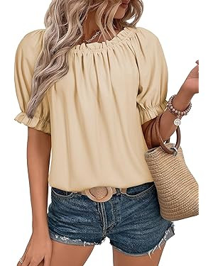 EVALESS Womens Tops Off The Shoulder Blouses for Women Dressy Casual Cute Puff Sleeve T Shirts Fa... | Amazon (US)