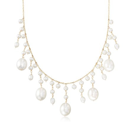 Ross-Simons 3-10mm Cultured Pearl Fringe Necklace in 14kt Yellow Gold | Walmart (US)