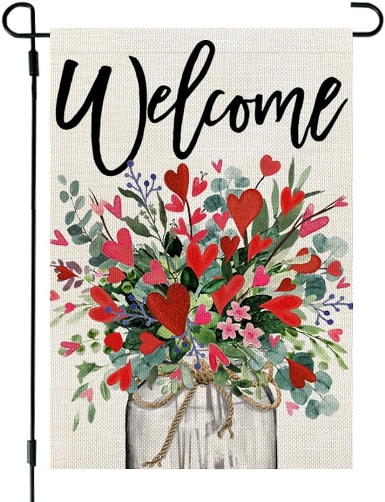 CROWNED BEAUTY Valentines Day Floral Mason Jar Garden Flag 12x18 Inch Double Sided for Outside We... | Amazon (US)