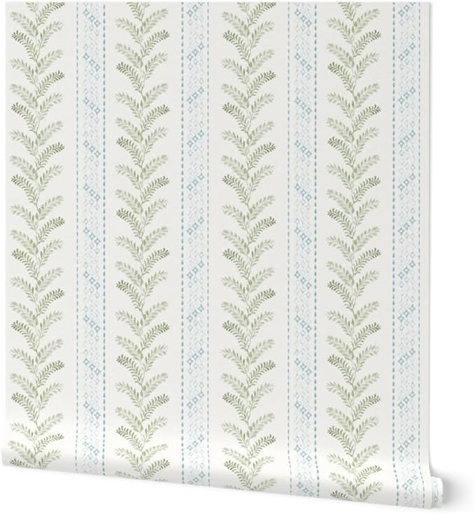 Peel & Stick Wallpaper Swatch - Leaves and Stripes,sage Green Blue,French Country,Vintage,Modern ... | Amazon (US)