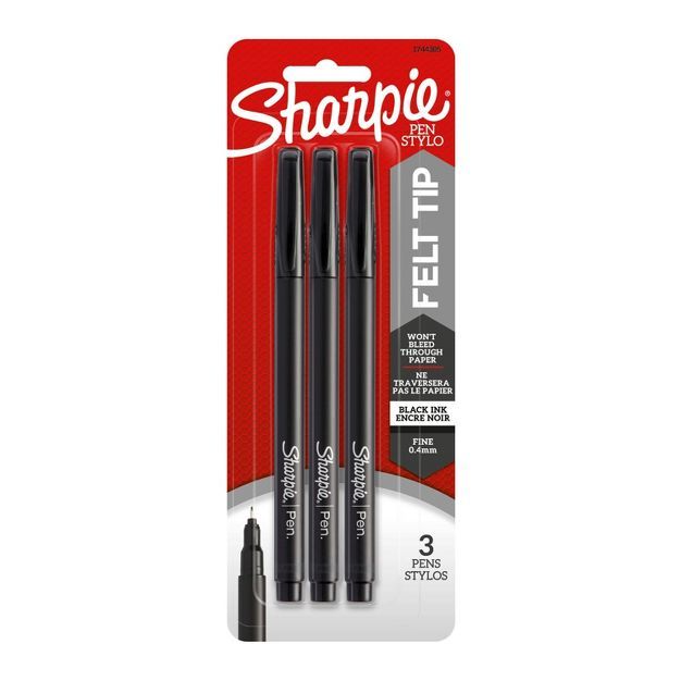Sharpie 3pk Felt Marker Pens 0.4mm Fine Tip Black | Target