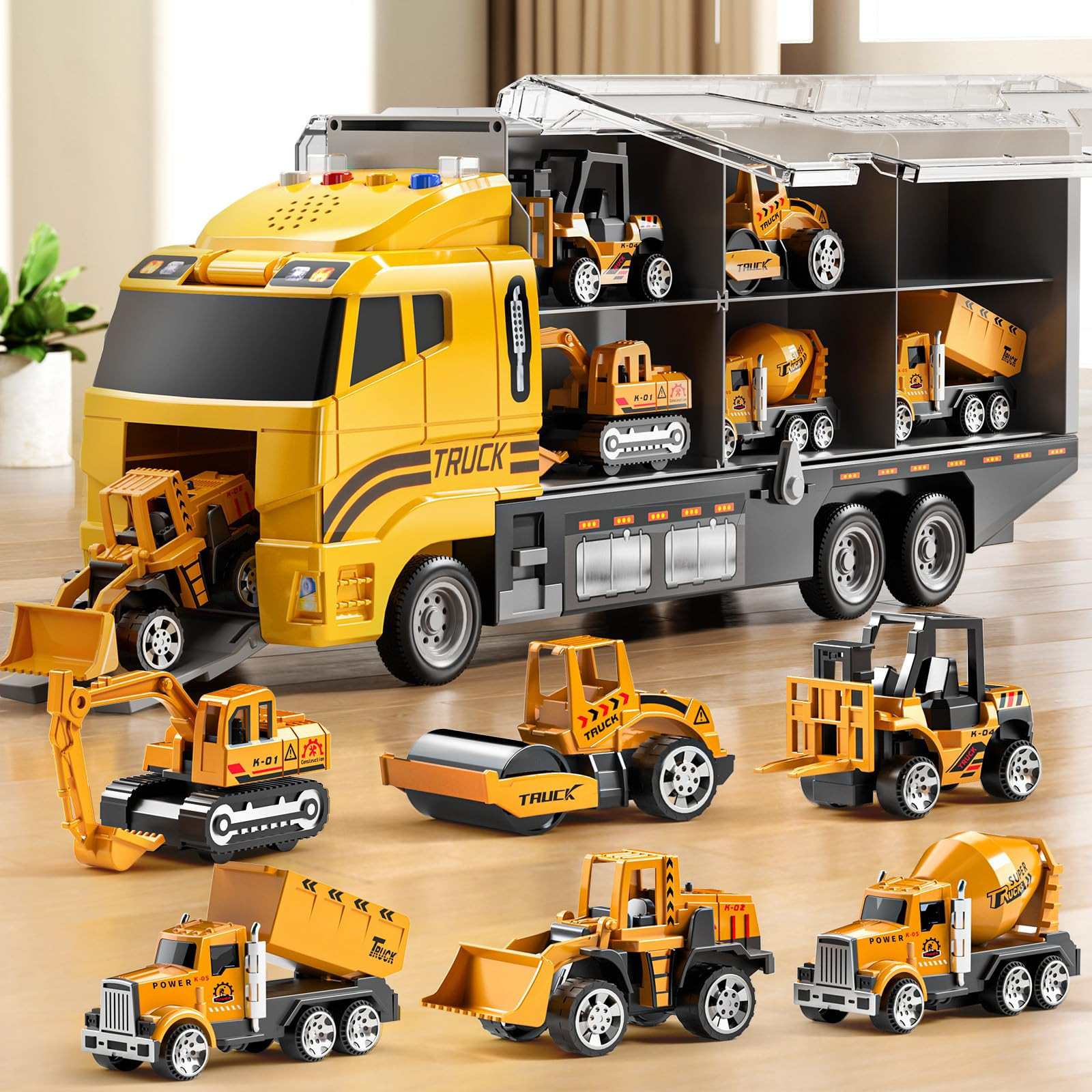 Toddler Boys Construction Truck Vehicle Toy Set with Play Mat and Die-Cast Toy Car, Transport Car... | Amazon (US)