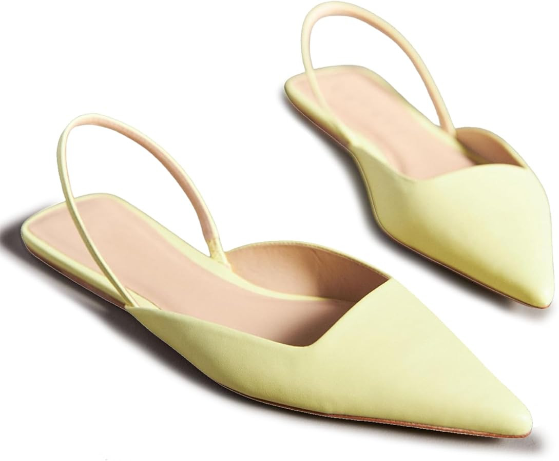 Slingback Flats for Women Pointed Toe Slip On Mules Flats Casual Comfortable Backstrap Dress Pump... | Amazon (US)