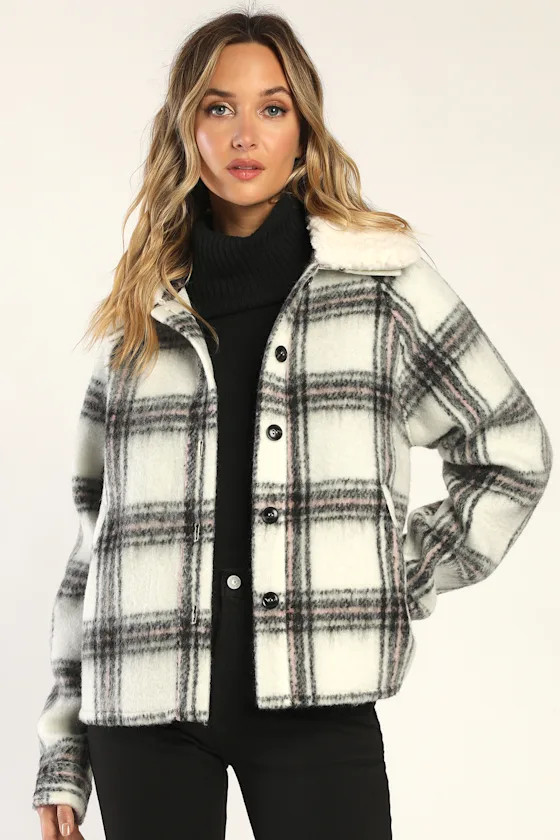 Plaid To Know You Ivory Plaid Shacket | Lulus (US)