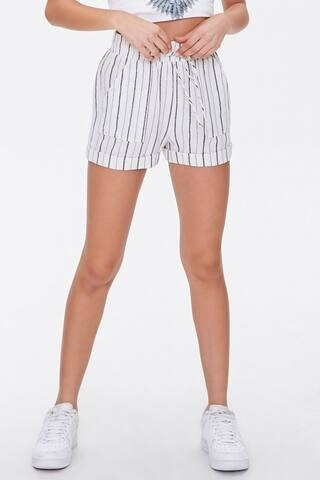 Striped Linen-Blend Cuffed Shorts | Forever 21 (US)