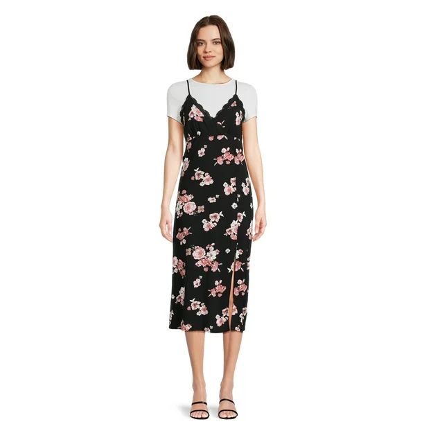 No Boundaries Juniors Lace Trim Midi Dress with T-Shirt Set, 2-Piece - Walmart.com | Walmart (US)