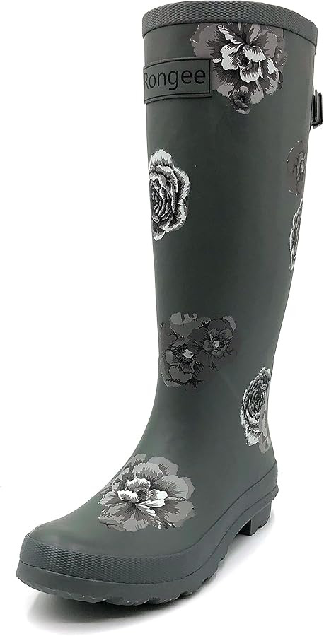 Rongee Women's Rubber Rain Boots Garden Tall Printed with Adjustable Buckle | Amazon (US)