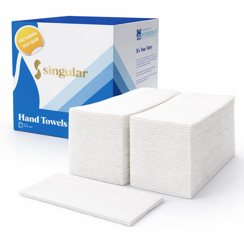 AH AMERICAN HOMESTEAD Disposable Napkins – Quilted Guest Towel Napkins, Soft Linen-Feel Guest Towels for Bathroom, Disposable Hand Towels for Kitchen & Entertaining, (White 15.5 x 8 in, 100 Count) | Amazon (US)