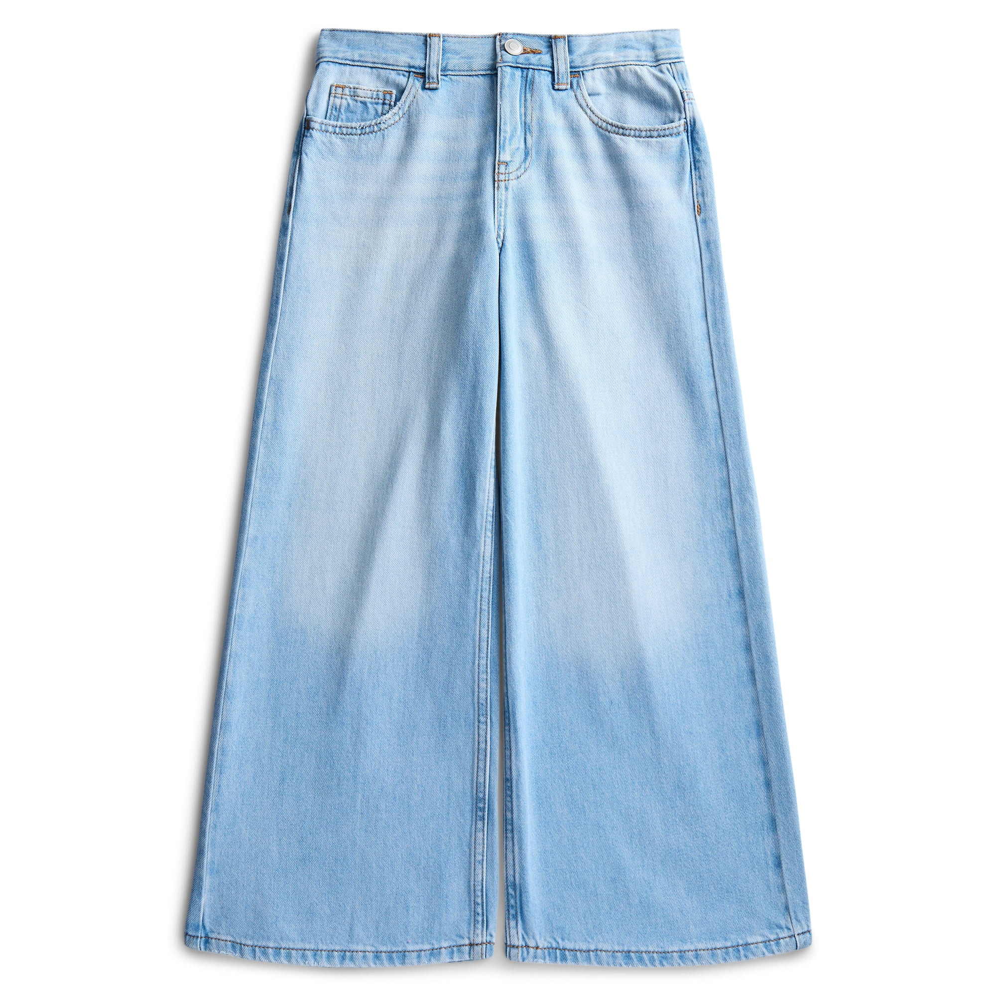 Weekend Academy Girls Cotton Wide Leg Destructive Denim Jeans, Sizes 5-18 | Walmart (US)