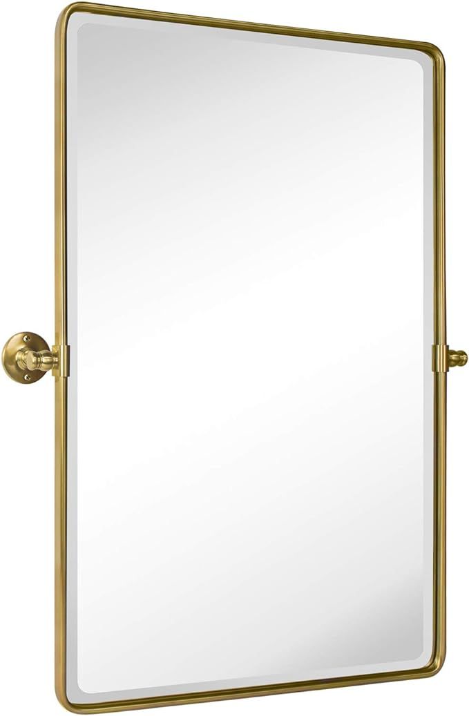 TEHOME 27 x 35'' Farmhouse Brush Gold Metal Framed Pivot Rectangle Bathroom Mirror Tilting Bevele... | Amazon (US)