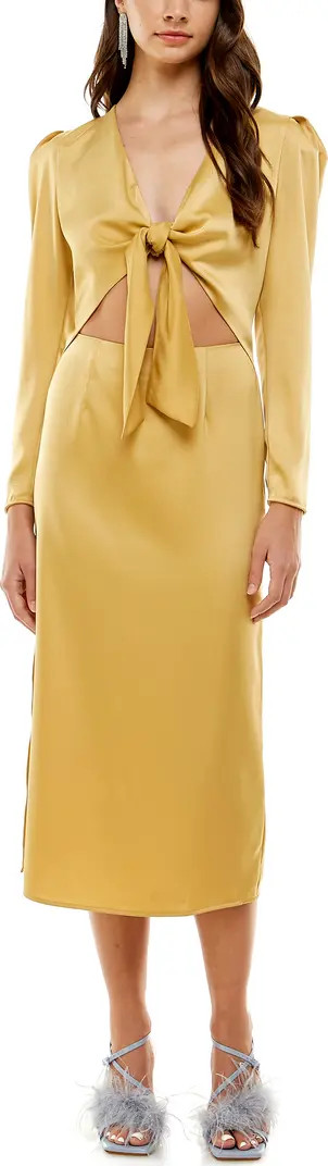 WAYF Poppy Tie Front Long Sleeve Cutout Midi Dress | Nordstrom | Nordstrom