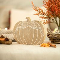 Marco Paul 25cm Wooden Pumpkin Home Décor Free-Standing Autumn Decoration in Beige | Debenhams UK