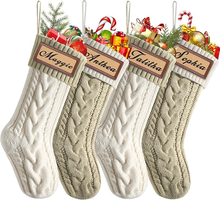 Weldomcor Personalized Knit Christmas Stockings with Names Tags 4 Pack 18 Inch Khaki Ivory White ... | Amazon (CA)