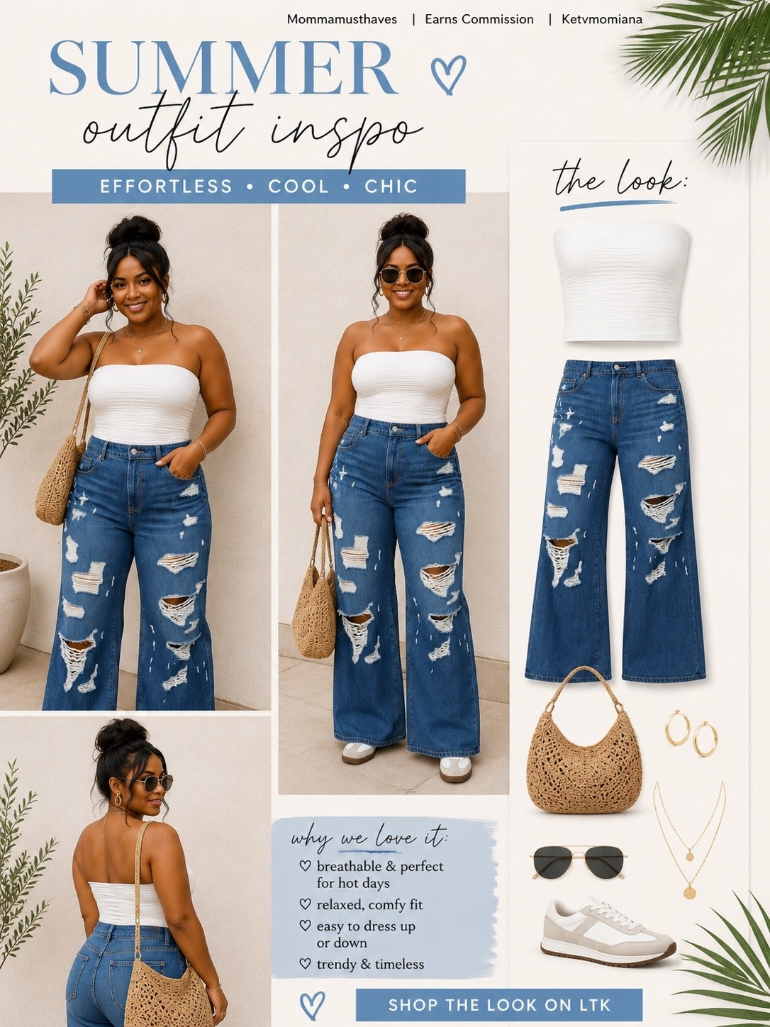 summer outfits | These distressed wide leg jeans just proved that plus size summer outfits do NOT have to be boring 🤎 Relaxed fit, breathable, comfy through the tummy, and still gives that effortless “put together” look without sacrificing comfort. Styled it with a simple tube top and accessories for an easy everyday summer look. Shop through my bio under “Shop My Posts” ✨

#LTKPlusSize #LTKSeasonal #LTKootd