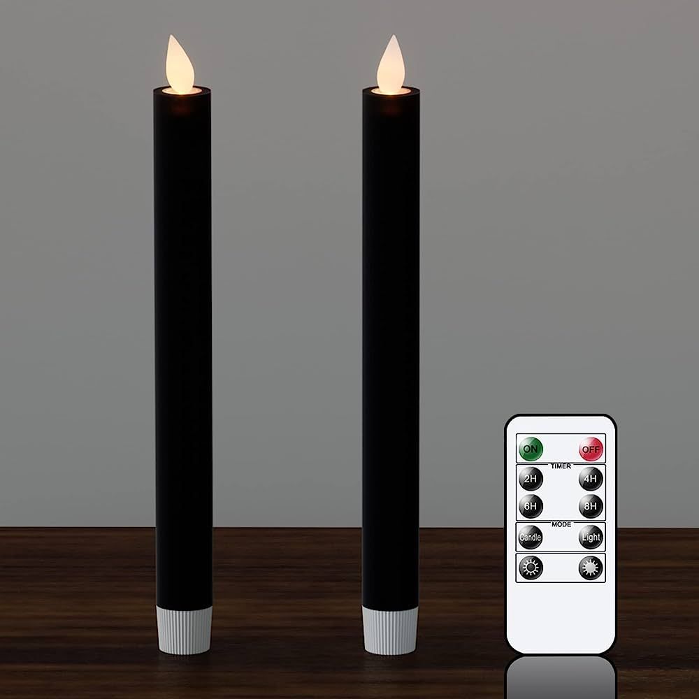 DRomance Flameless Taper Candles with Remote and Timer, 2 Pack Black Moving Wick LED Flickering T... | Amazon (US)