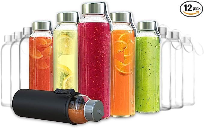 Chef's Star Glass Water Bottles - 12 Pack of Glass Bottles with Caps - 18 oz Juice Bottles- Prote... | Amazon (US)