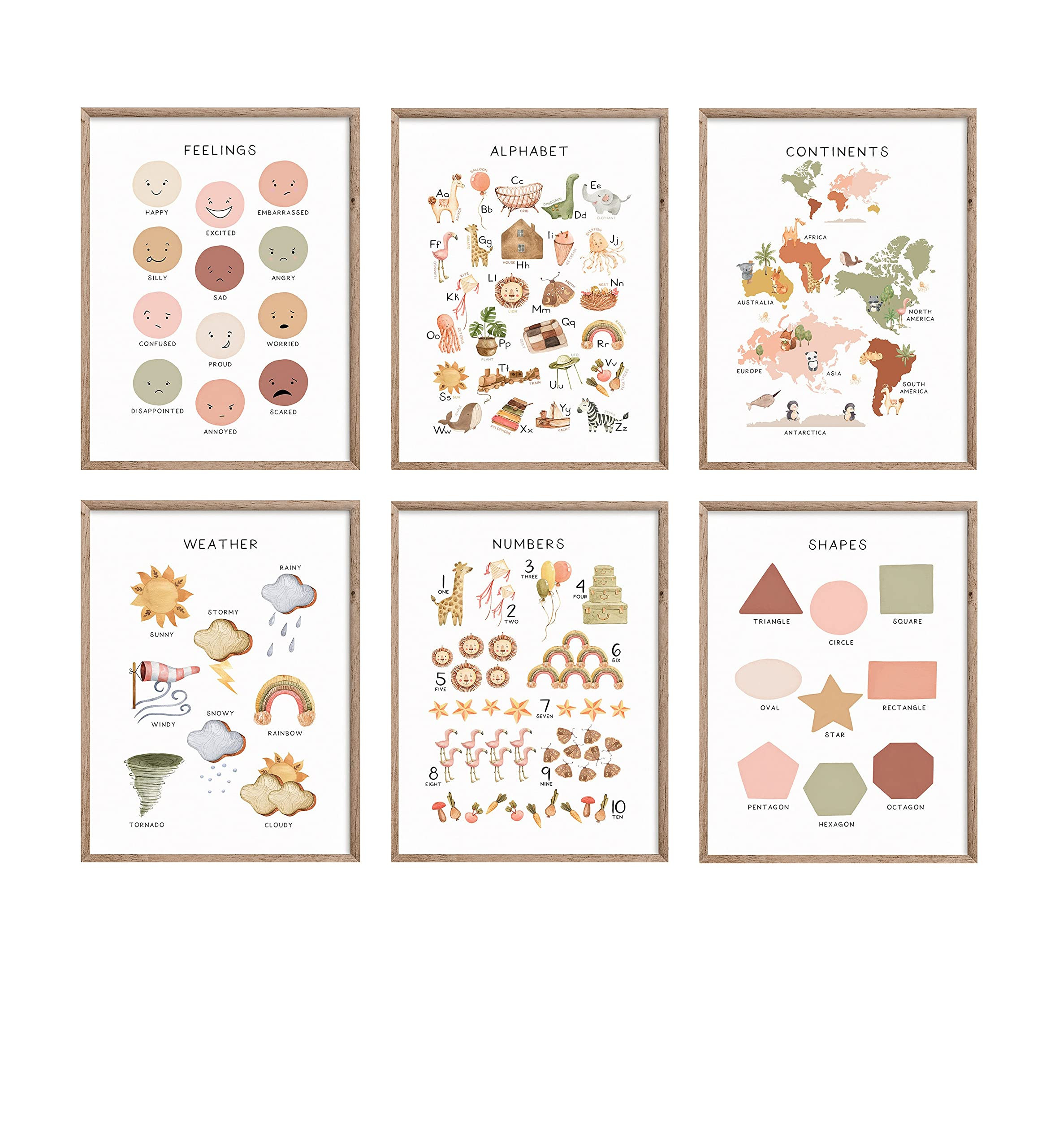 Batuba Design Set mit 6 rahmenlosen Postern, 20.3x25.4 cm, Wal-Dekoration, Alphabet, Zahlen, Farb... | Amazon (US)