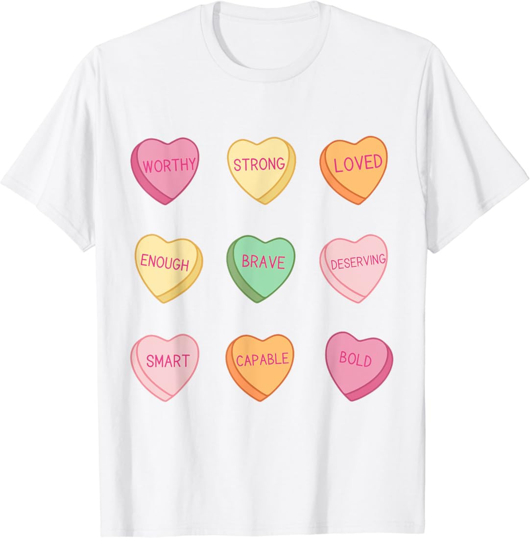 Cute Teacher Valentine Day Women Retro Heart Candy Self Love T-Shirt | Amazon (US)