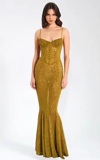 Miss Circle Ulani Burnout Velvet Detail Mesh Maxi Mermaid Dress | Nordstrom | Nordstrom