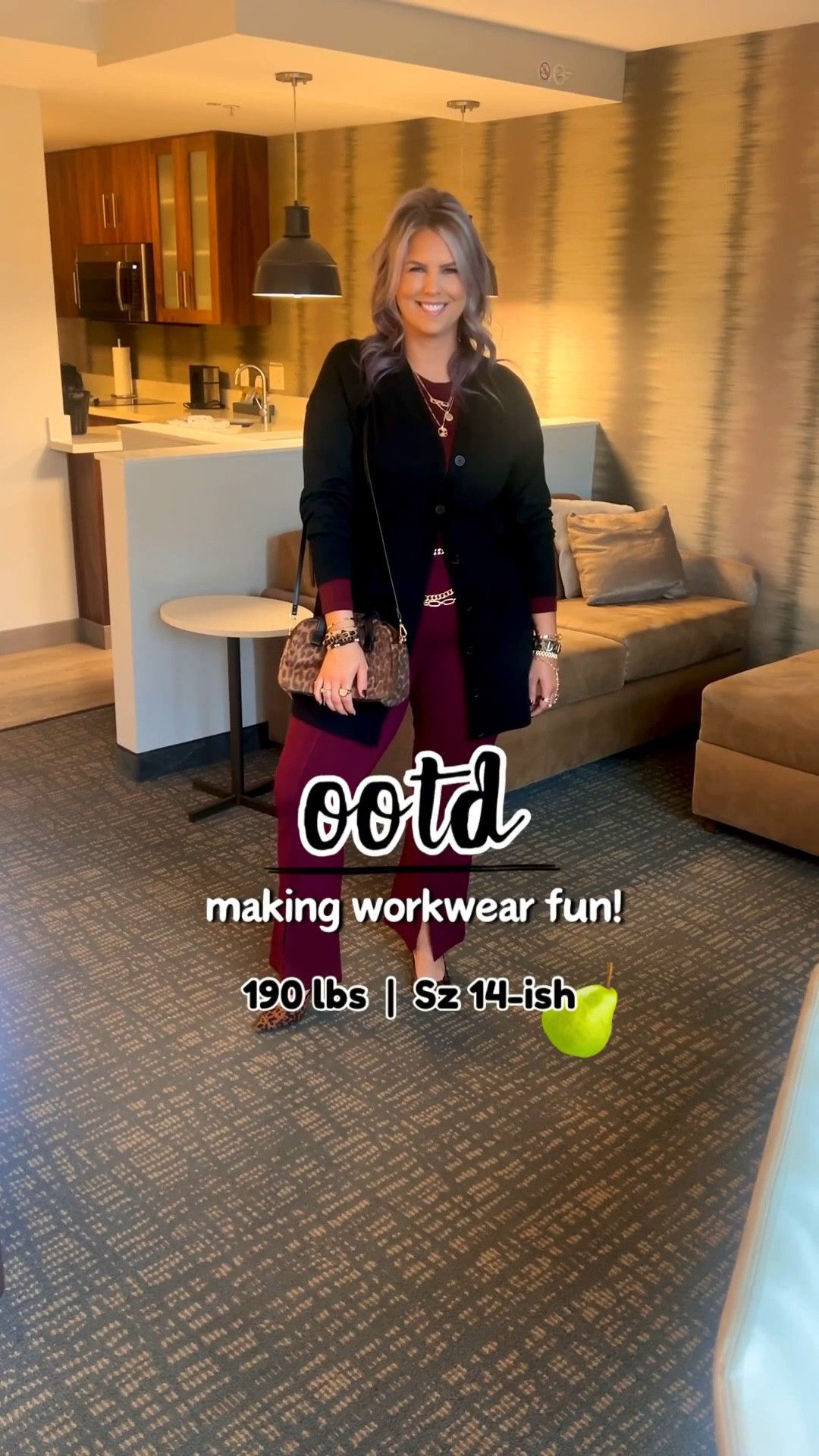 ✔️Black tunic cardigan with buttons 〰️ size large (TTS)
✔️Leopard crossbody bag with gold accents and it’s furry!
✔️Leopard pointed toe pumps with perfect heel height 〰️ TTS 
✔️Gold chain belt •• older from @express 〰️ linked similar 
✔️Maroon fitted long sleeve tee •• older from @targetstyle 〰️ linked similar    
✔️Leopard bracelets •• older from @victoriaemersondesign 〰️ linked similar  〰️ size 
✔️Maroon ponte flare pants with split hem •• older from @walmartstyle 〰️ linked similar

#walmart #walmartfashion #walmartstyle  walmart fashion, walmart style, walmart outfit, walmart look, walmart fashion, found it at walmart, walmart fashion finds, walmart summer, walmart winter, walmart fall, walmart spring, walmart new arrivals, walmart outfit, walmart outfit inspo, walmart outfit inspiration, walmart curves, walmart curvy, curvy walmart, midsize walmart, walmart midsize, walmart ootd, walmart shopping, new at walmart  #workwear #work #office #professional #businesscasual business casual, work outfit, work outfit ideas, office outfit, office outfit ideas, workwear outfit, workwear style, workwear fashion, workwear inspo, workwear inspiration, work look, office look, office, office outfit, office outfit inspo, office outfit inspiration, wear to work, work clothing, work clothes, wear to work clothes, office style, work style, office fashion, slacks, trousers, professional style, professional outfit, interview outfit, interview outfit ideas, interview look, dress pants, workwear pants, work pants, blouse, blazer, button down, button up, skirt, dress #under20 #under30 #under40 #under50 #under60 #under75 #under100 #affordable #budget #inexpensive #size14 #size16 #size12 #medium #large #extralarge #xl #curvy #midsize #pear #pearshape #pearshaped budget fashion, affordable fashion, budget style, affordable style, curvy style, curvy fashion, midsize style, midsize fashion 