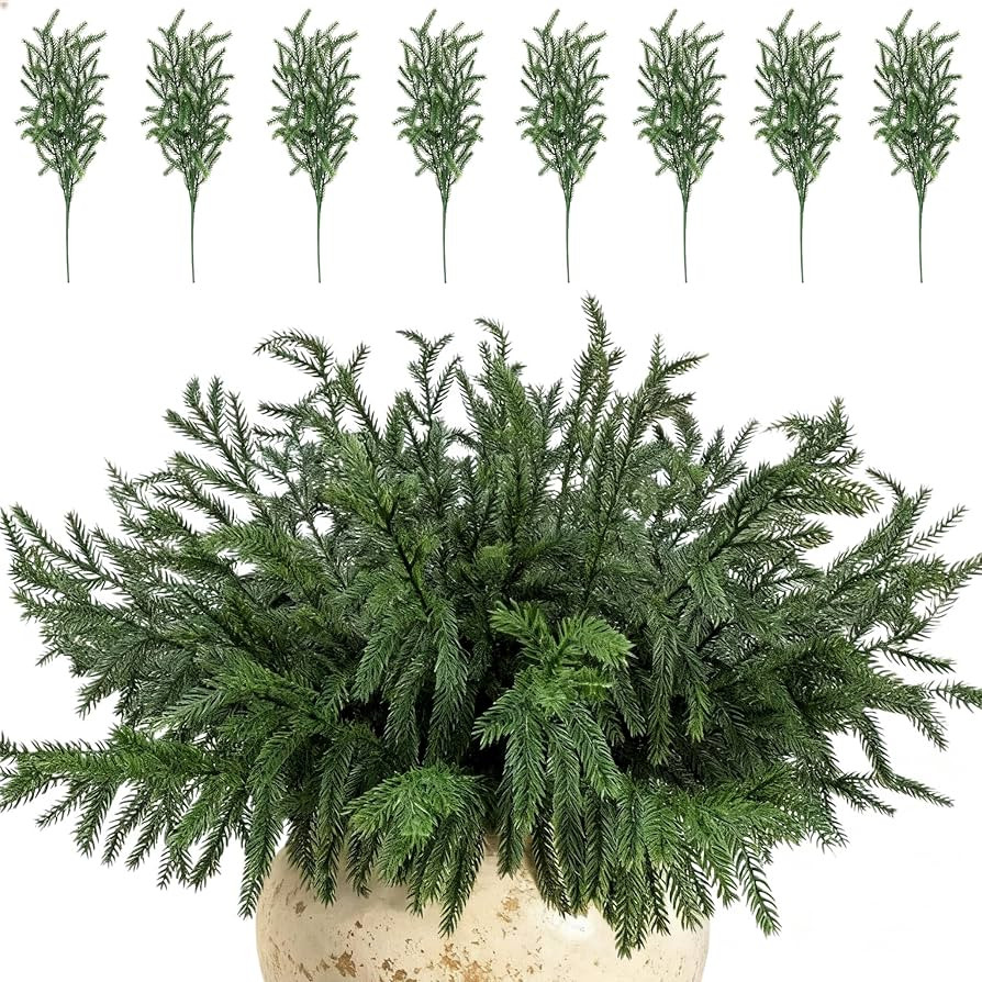 Geegoods 24 Pcs Christmas Norfolk Pine Branches, Artificial Pine Christmas Stems Real Touch Faux ... | Amazon (US)