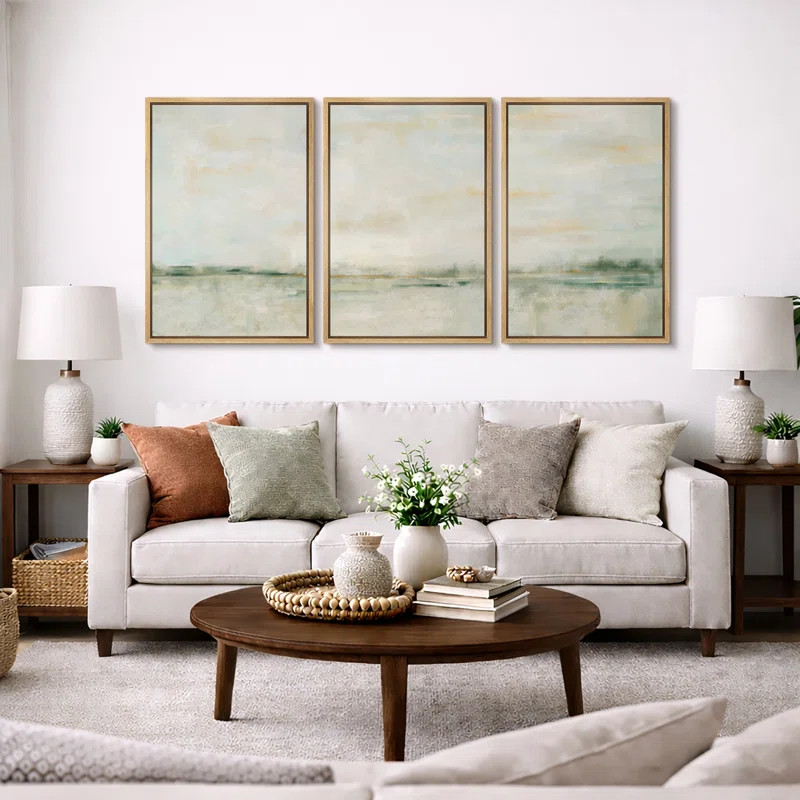 Minimal Landscape "Pastel Green & Yellow Artwork, Abstract Minimalist Illusion Living Room Wall P... | Wayfair North America