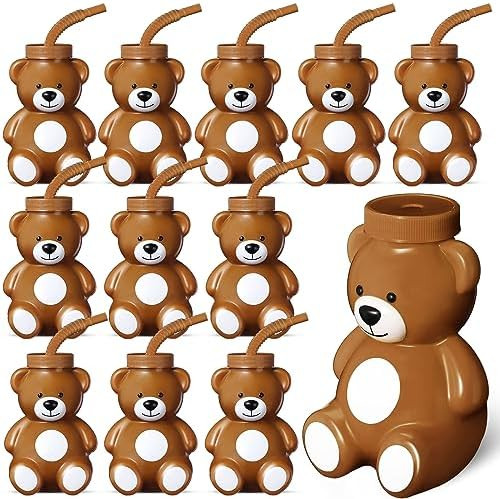 Maxdot 12 Pcs Bear Cups with Straws and Lids, 10 oz Plastic Bear Shape Cup Reusable Creative Cups... | Amazon (US)