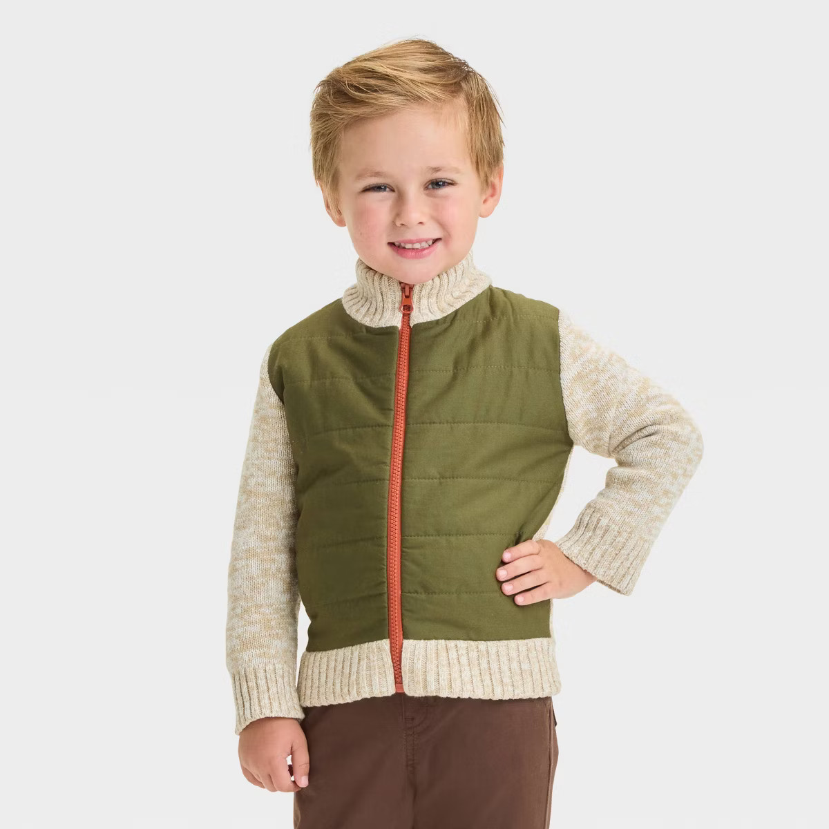 Toddler Boys' Quilted Zip-Up Sweater - Cat & Jack™ Olive Green | Target