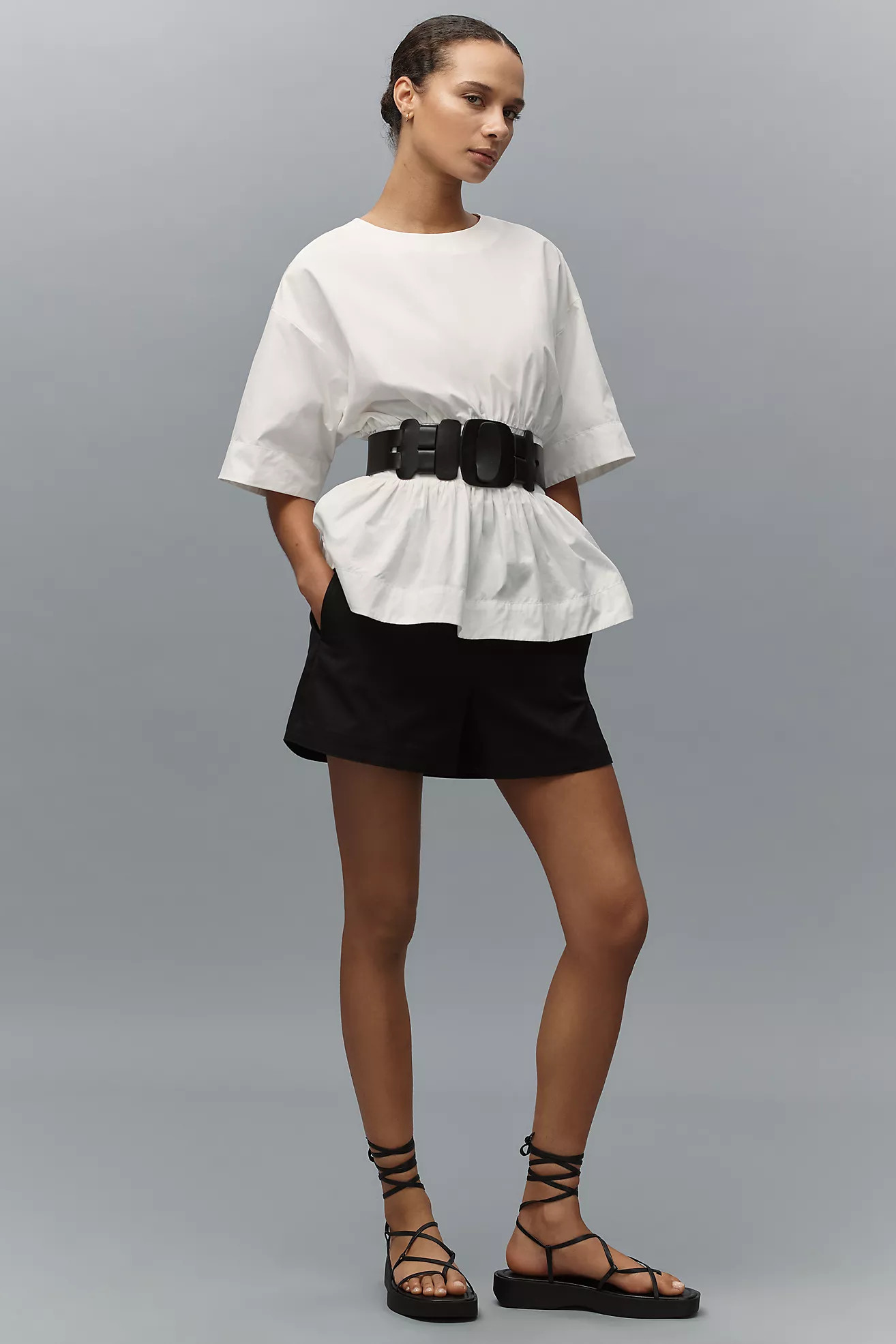 By Anthropologie Short-Sleeve Waisted Cotton Top | Anthropologie (US)