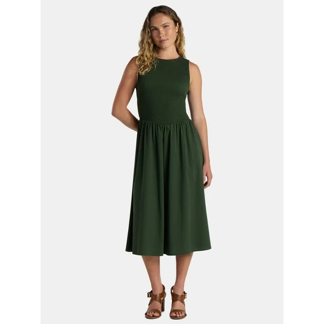 Time And Tru Women's Smocked Woven Midi Dress, Sizes XS-3XL | Walmart (US)