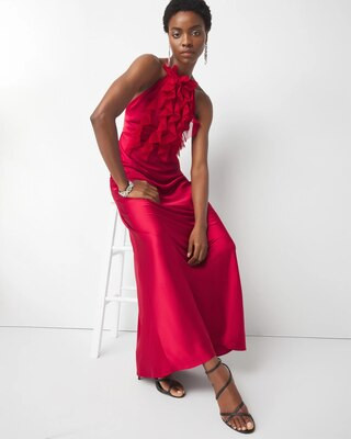 Petite Satin Ruffle Gown | White House Black Market