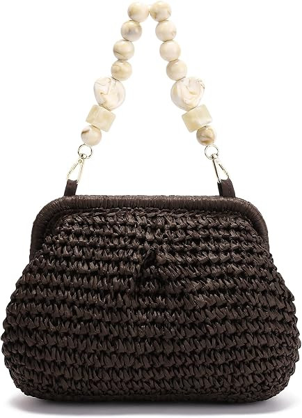 Straw Purses for Women Summer Beach Woven Crossbody Bag Clutch with Beaded Top Handle Vacation Da... | Amazon (US)