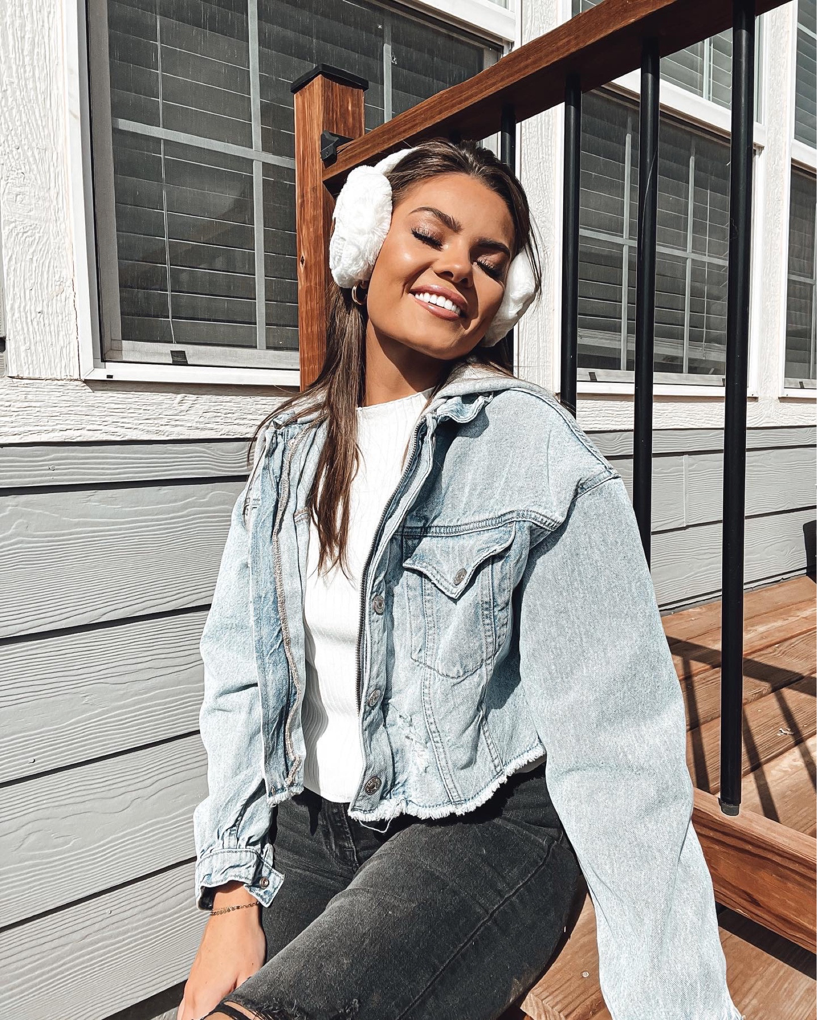 Oversized denim jacket with black distressed jeans and earmuffs 

#LTKFind #LTKSeasonal #LTKU
