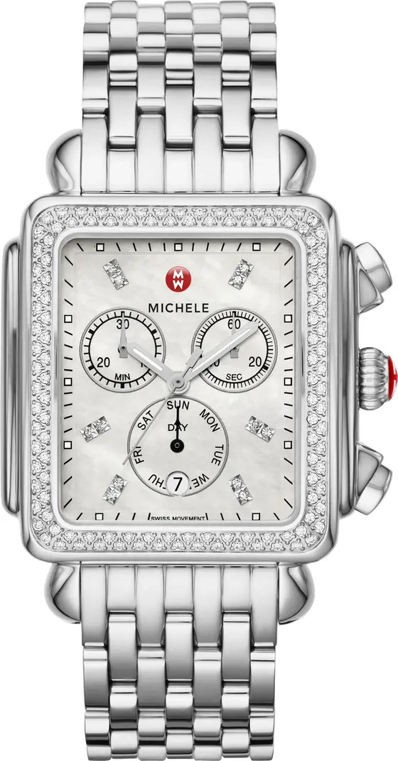 MICHELE Deco XL Chronograph Diamond Bracelet Watch, 36mm x 37.5mm | Nordstrom | Nordstrom