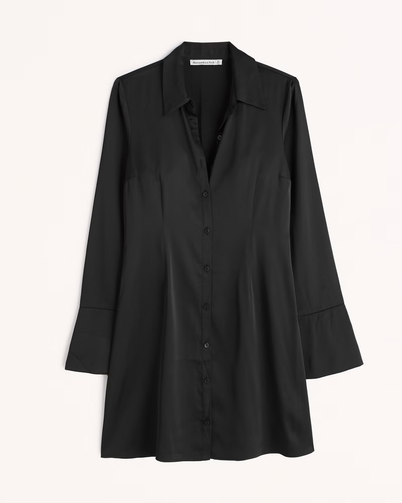 Women's Long-Sleeve Satin Shirt Dress | Women's Dresses & Jumpsuits | Abercrombie.com | Abercrombie & Fitch (US)
