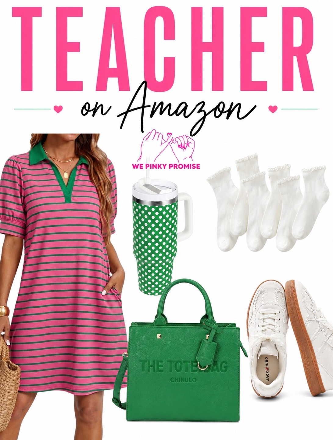 🍎 Back-to-school style, but make it cute.

Whether you’re heading into the classroom or just love the teacher aesthetic, these Amazon finds are giving preppy, comfortable, and practical.

✨ Dress
✨ Tote bag
✨ Sneakers
✨ No-show socks
✨ Polka dot tumbler

Everything is linked in my LTK and Amazon Storefront! 💚🩷

#LTKStyle #AmazonFinds #TeacherStyle #TeacherOutfit #BackToSchool #TeacherMustHave