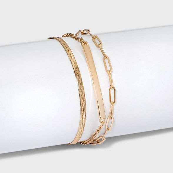 Chain Bar Multi-Strand Bracelet Set 3pc - A New Day™ Gold | Target
