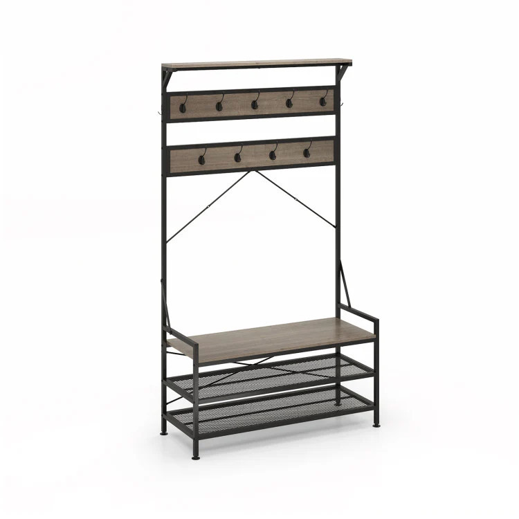 Hivvago Coat Rack 4-In-1 Hall Tree with 11 Hanging Hooks Shoe Bench-Gray | Shop Simon