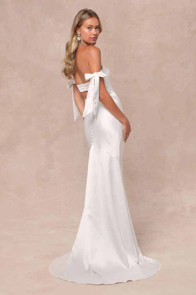Eternally Loved White Cutout Satin Off-the-Shoulder Maxi Dress | Lulus