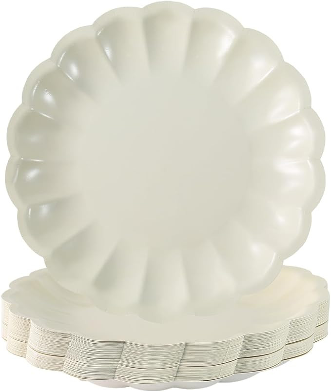 50Pcs Disposable Scalloped Paper Plates Shell Edge Dinner Paper Plates for Wedding Baby Shower Bi... | Amazon (US)