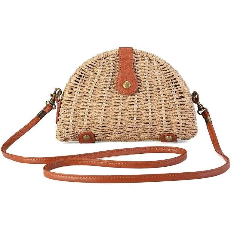Straw Shoulder Bag, Summer Beach Bag Women's Straw Crossbody Bag Hand-Woven Raffia Bag Basket Bag... | Walmart (US)