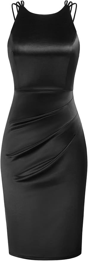 GRACE KARIN Women's Satin Slip Dress Sleeveless Criss Cross Backless Ruched Bodycon Cocktail Part... | Amazon (US)