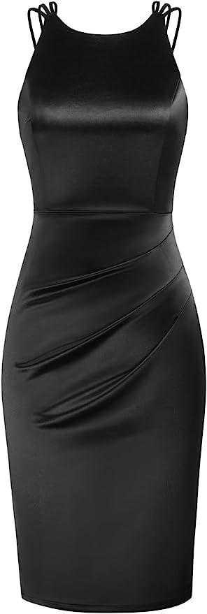 GRACE KARIN Women's Satin Slip Dress Sleeveless Criss Cross Backless Ruched Bodycon Cocktail Part... | Amazon (US)