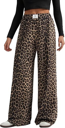 GORGLITTER Women's Cheetah Print Pants Leopard Wide Leg Sweatpants | Straight Leg Sweats, Elastic... | Amazon (US)