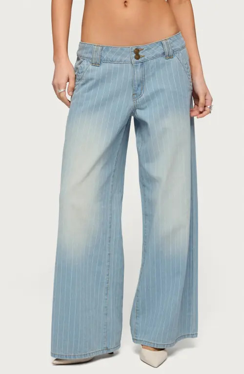 EDIKTED Cory Stripe Low Rise Baggy Jeans in Light-Blue at Nordstrom, Size Small | Nordstrom